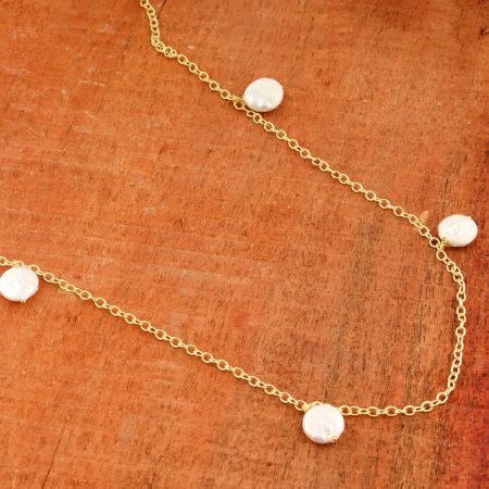 Mother of Pearl necklace for women, Brass with 22k gold plated jewelry, Handmade jewelry